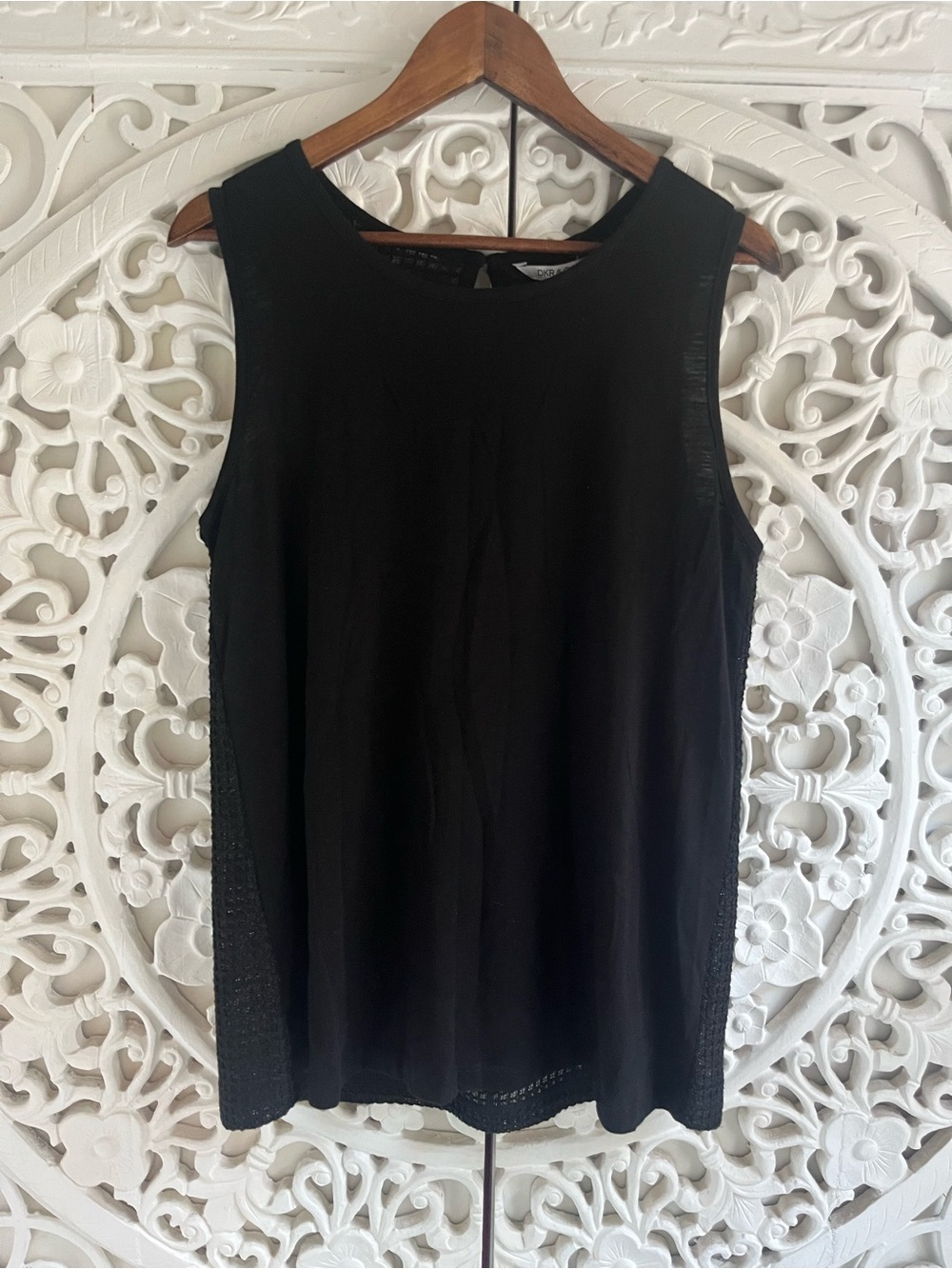DKR & Co NWT Black Cotton Mesh Sleeveless Tank Top Size Large